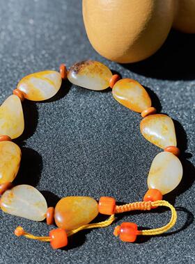 新疆和田玉金鹿皮白玉籽料原石男女手串手链 带证书