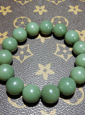 和田玉沙枣青籽料 14mm 圆珠手串 油润亮光单圈手链 文玩收藏款