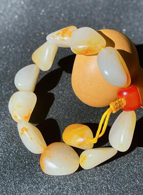 新疆和田玉白玉籽料原石手串 随形玉石手链 男女款文玩手串