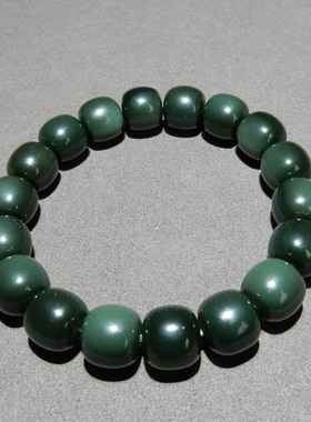 新疆和田玉沙枣青籽料手串12mm老型珠 天然玉石手链 男女款带证书