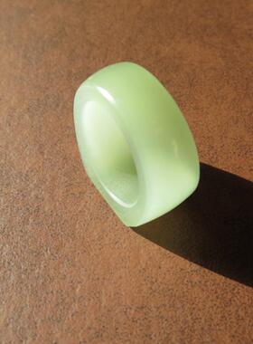 和田玉【青海料湖水绿戒指】18mm 马鞍戒款 冰底国风男女指环