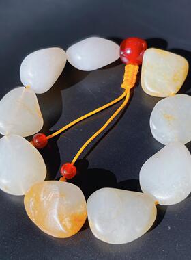 新疆和田玉白玉籽料原石手串 随形玉石手链 男女款文玩手串