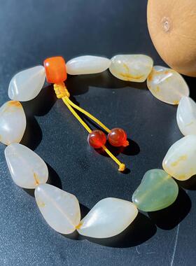 新疆和田玉白玉籽料原石手串 随形玉石手链 男女款文玩手串