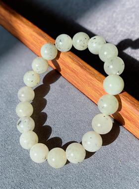 新疆和田玉点墨白青花手串 8mm 圆珠 玉石手链男女文玩饰品