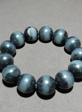 【青花籽料手串】新疆和田玉 16mm 一线天圆珠手串 油润单圈手饰