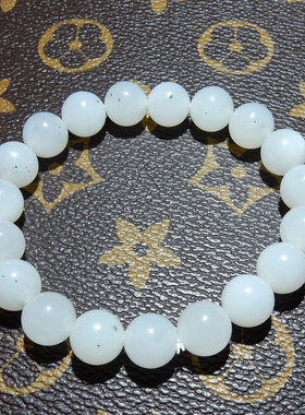 和田玉【新疆羊脂白玉青花籽料手串】白底墨点圆珠款 男女手饰