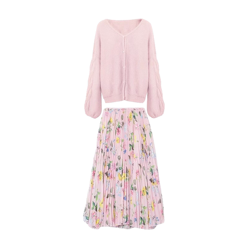 初春穿搭一整套韩系独特上衣超好看碎花半身裙两件套装女连衣裙子 - 图3