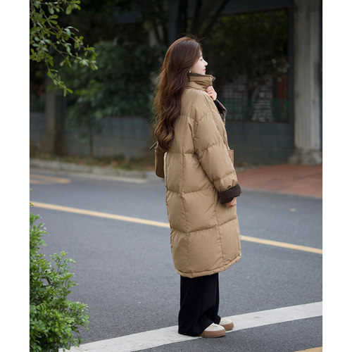 洋气咖色小香风羽绒棉服女冬季小个子高级感面包服加厚保暖外套潮 - 图2