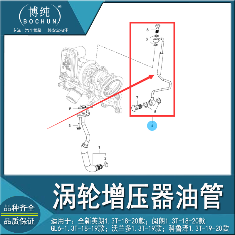 博纯适用别克全新英朗GL6沃兰多科鲁泽1.3T涡轮增压器机油供油管 - 图2