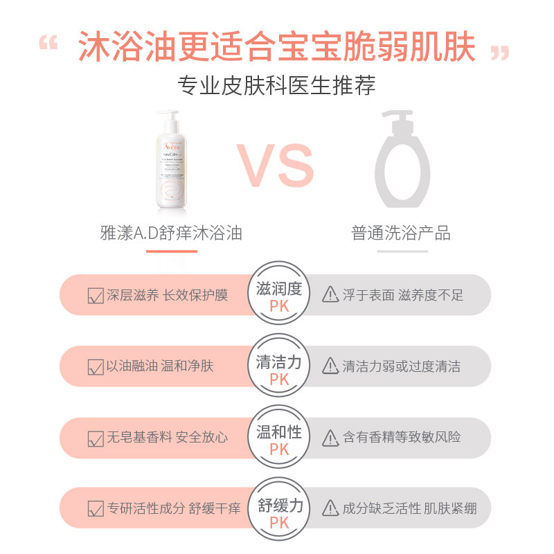 雅漾ad沐浴油保湿敏感肌法国沐浴液 Avene雅漾海外沐浴油