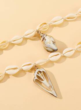 欧美跨境气质白色贝壳平结手工编织项链女夏威夷海滩度假风颈链