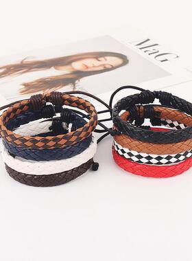 ebay爆款简约多色可选手工编织牛皮手链时尚流行饰品wish跨境货源