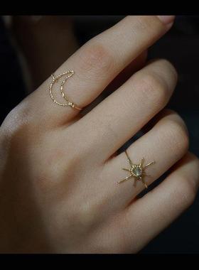 2022新款手作八芒星月浪漫戒指拉长石精致设计感神秘小众叠戴女