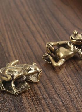 黄铜睡美蛙实心摆件办公室茶桌茶具桌面青蛙茶宠纯黄铜工艺品铜器