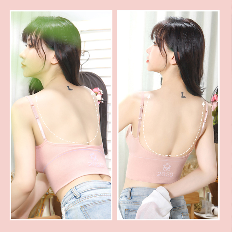 雅丽彩旗舰店美背内衣U型吊带女学生裹胸性感聚拢运动瑜伽吊带背心无钢圈文胸0
