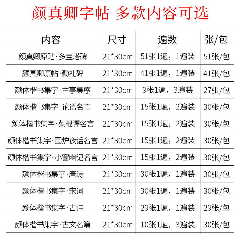 颜体多宝塔碑楷书集字 228首唐诗道德经兰亭集序小窗幽记中楷临摹毛笔字帖初学者学生书法入门软笔描红宣纸-图0