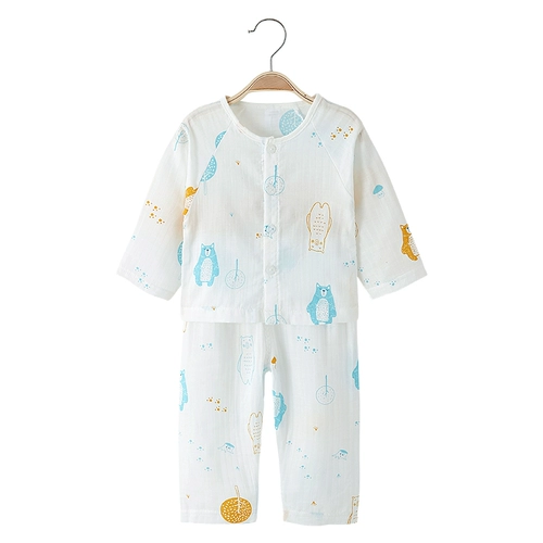 Детский марлевый хлопковый тонкий лонгслив, детская пижама, комплект, комбинезон, летняя одежда