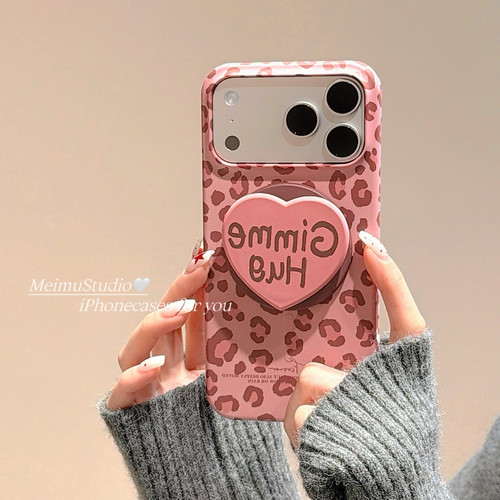 美牧甜酷辣妹豹纹爱心磁吸支架适用苹果17手机壳iphone16promax新款15pro菲林16pro小众女15pm高级感17pm全包 - 图1
