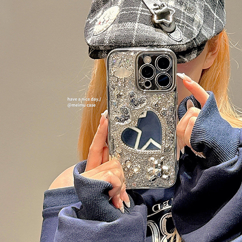 奢华小熊爱心闪钻镜面适用iPhone17promax手机壳苹果15新款17pro气质15pm电镀滴胶13高级感14女12全包手机套,淘宝优惠券,粉丝福利购,淘宝优惠卷