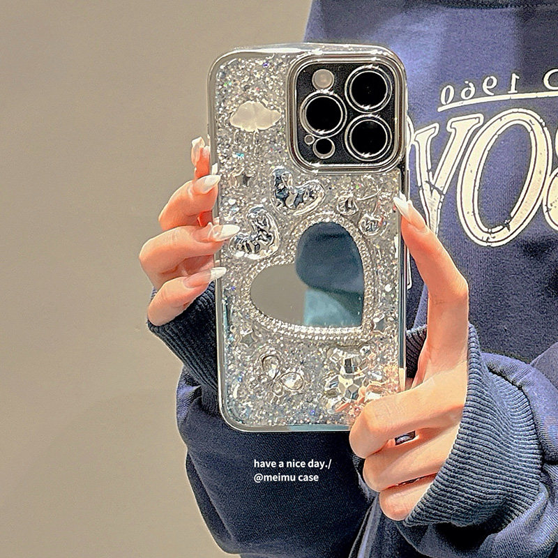 奢华小熊爱心闪钻镜面适用iPhone17promax手机壳苹果15新款17pro气质15pm电镀滴胶13高级感14女12全包手机套,淘宝优惠券,粉丝福利购,淘宝优惠卷