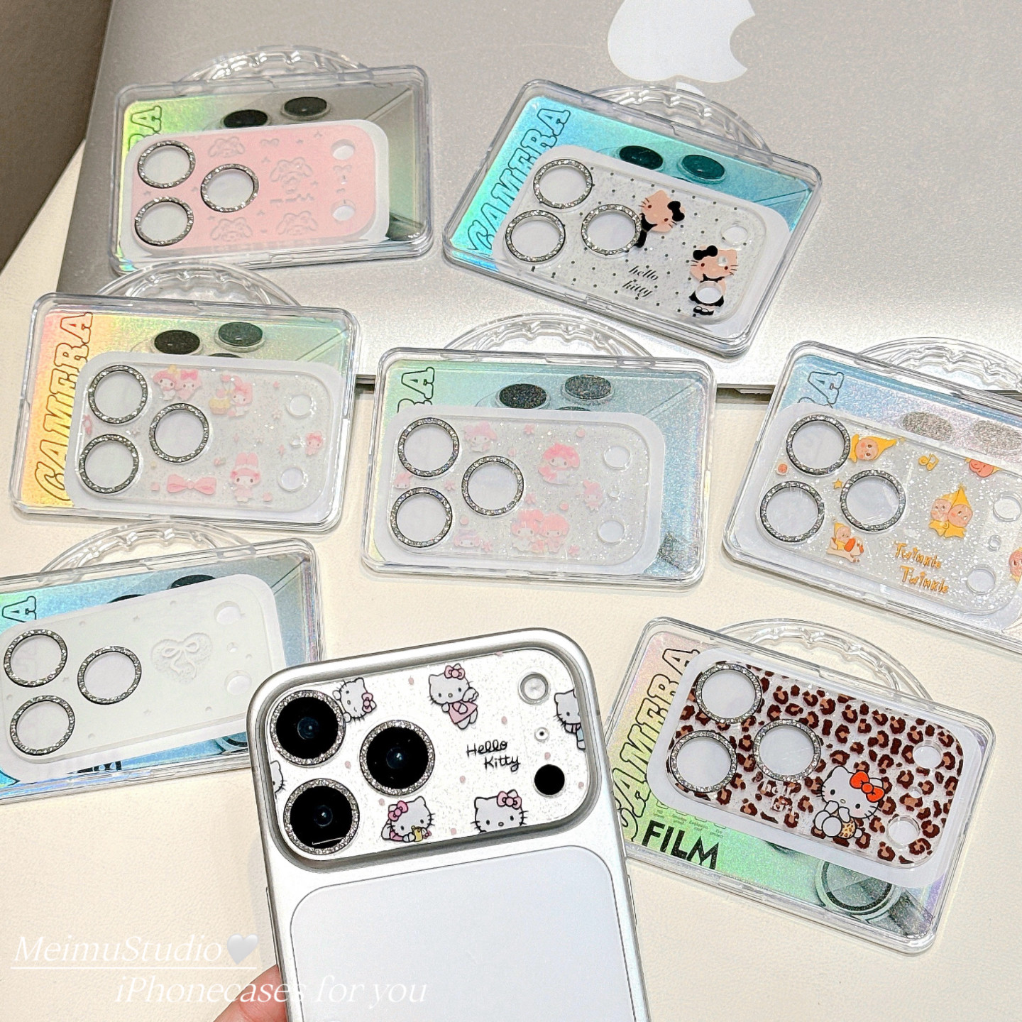 美牧卡通KT猫美乐蒂星星人细闪粉镜头膜适用苹果17promax后摄像头保护钢化膜16pro高清15pm防摔防刮14pro全包 - 图0