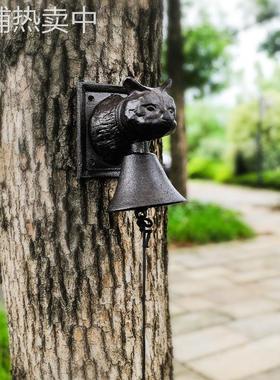 欧式铸铁猫头吊钟挂件门铃家居复古庭院壁挂墙手摇铃简约装饰工艺