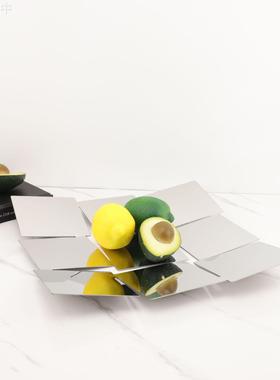 欧式九宫格收纳果盘金属摆件客厅餐厅茶几样板间桌面家居软装饰品