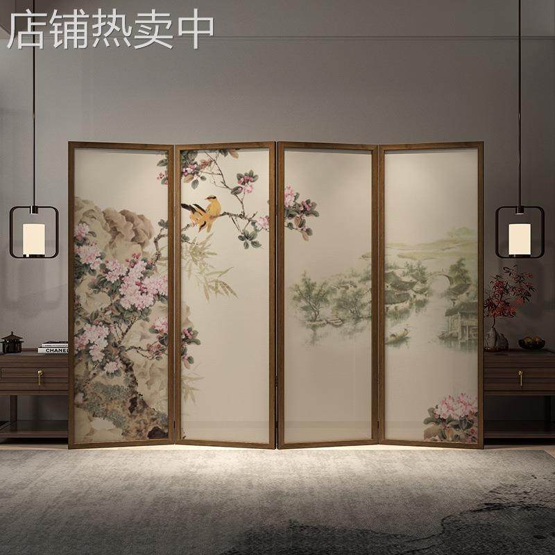 新中式实木屏风隔断客厅房间移动折叠玄关办公室花鸟入户门折屏,淘宝优惠券,粉丝福利购,淘宝优惠卷