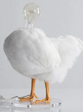 跨境新款复活节白色公鸡灯仿真鸡装饰品摆件树脂设计台灯灯泡