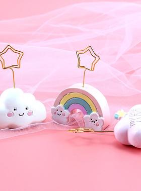 少女心照片夹便签夹创意可爱云朵留言夹名片夹树脂家居桌面摆件