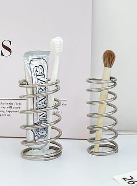 现代简约金属圈圈牙刷架收纳化妆刷文具笔筒镂空防尘洗手台装饰