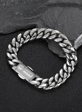 欧美爆款热销不锈钢古巴链迈阿密微镶锆石弹簧按扣个性头潮流手链