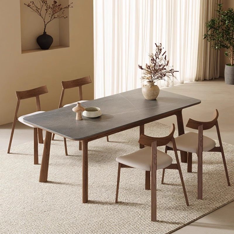 中古风实木岩板餐桌现代简约家用北美白蜡木小户型轻奢长方形饭桌,淘宝优惠券,粉丝福利购,淘宝优惠卷