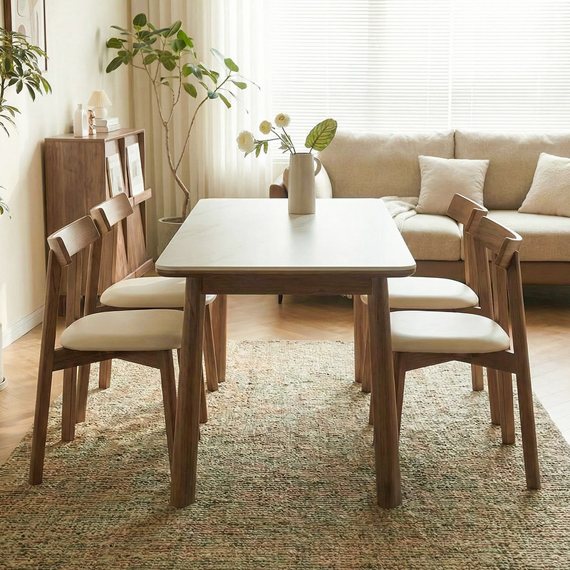 中古胡桃色实木餐桌小户型饭桌现代极简长方形哑光岩板餐桌子,淘宝优惠券,粉丝福利购,淘宝优惠卷