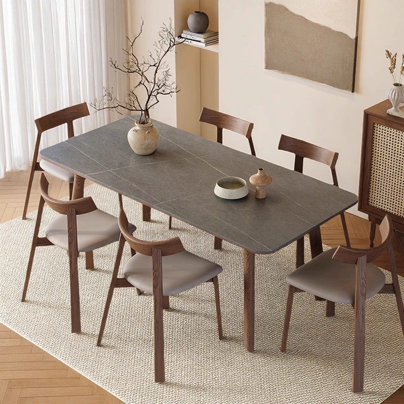中古风实木岩板餐桌现代简约家用北美白蜡木小户型轻奢长方形饭桌,淘宝优惠券,粉丝福利购,淘宝优惠卷
