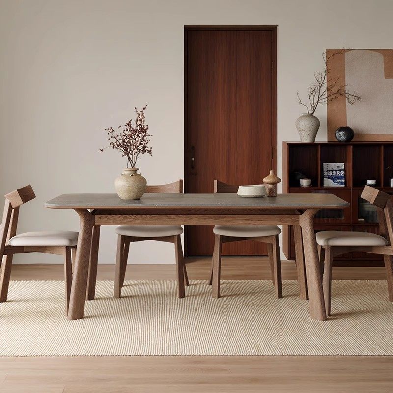 中古风实木岩板餐桌现代简约家用北美白蜡木小户型轻奢长方形饭桌,淘宝优惠券,粉丝福利购,淘宝优惠卷