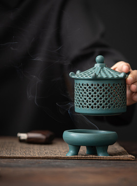 古塔香炉 陶瓷工艺品熏香摆件倒流香薰炉创意家居香插香道代发