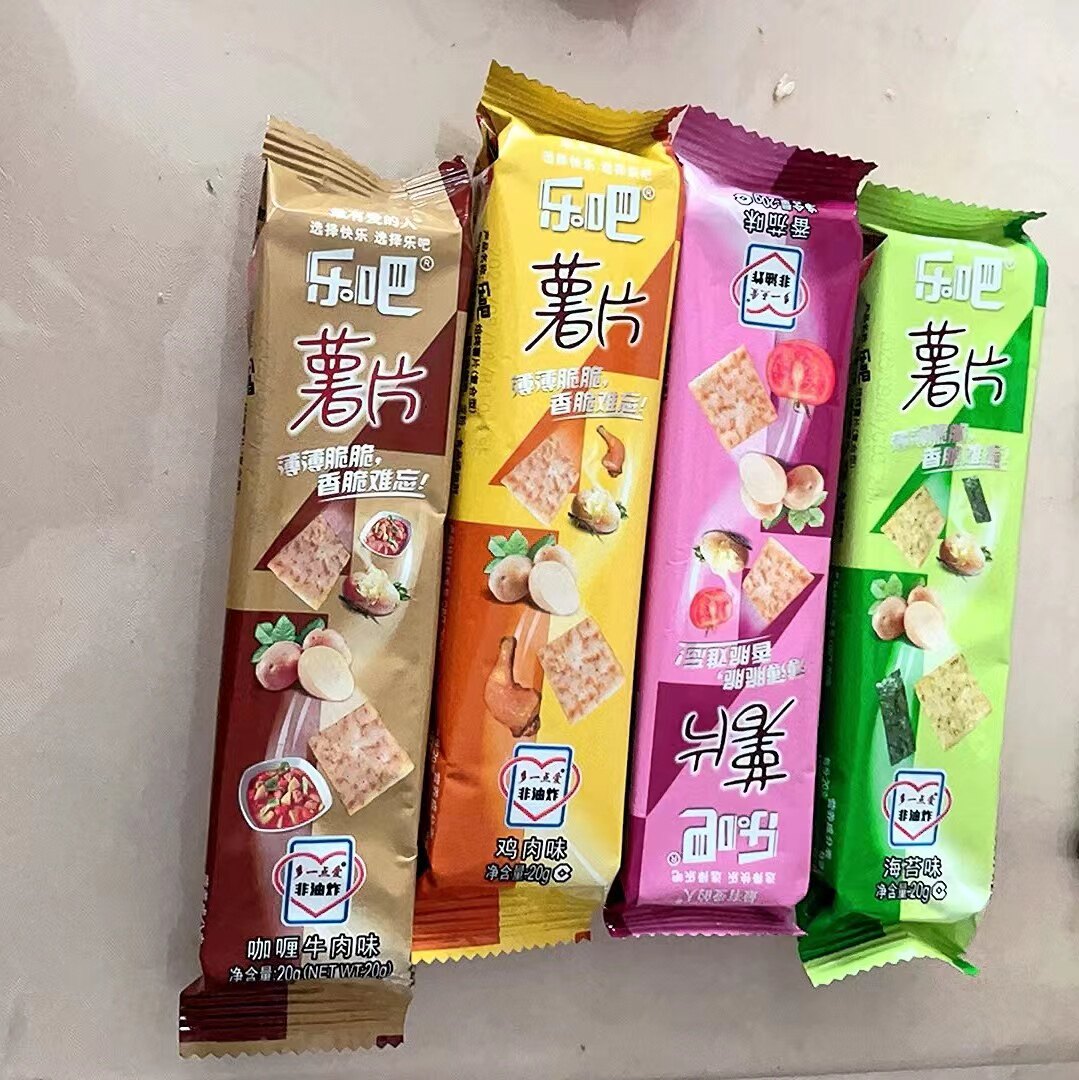 乐吧薯片非油炸20g装多种口味薄脆饼干海苔味烧烤肌肉咖喱味零食