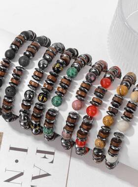 石头串珠木珠手链2023新款本命年转运黑胆石弹力男女手串商务馈赠