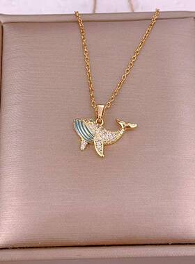 跨境外贸小众创意铜镶鲸鱼项链女精致百搭海洋度假风饰品套装