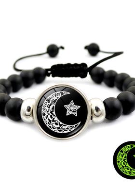 跨境temu热销日月恋人黑色手串男女通用时尚个性串珠手链情侣礼物