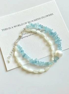 【蓝色冰岛系列】小众清冷感冰岛蓝串珠项链套装温柔百搭气质首饰