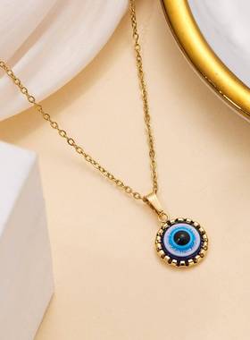 欧美跨境新款土耳其眼睛饰品时尚2件装蓝色眼睛耳环项链组合套装