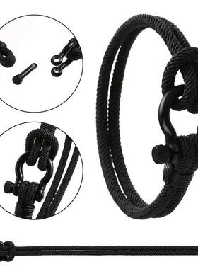 欧美流行新款u形扣夏日沙滩手环米兰线编织手绳可调节手链带卡片