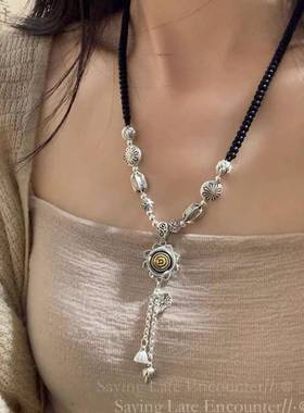 禅意莲花吊坠流苏项链女新中式复古做旧国风古风马面裙民族风配饰