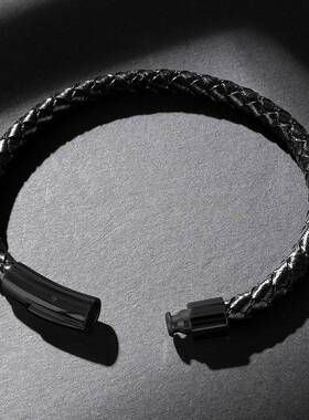 韩版热卖饰品男手工编织皮绳手链不锈钢按扣手环简约百搭首饰