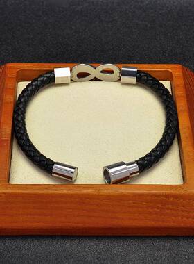 跨境爆款2022新品欧美男女士编织8字扣六角不锈钢皮手链热卖款