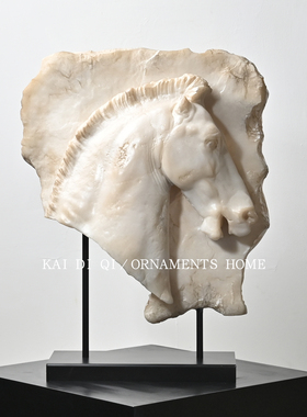 欧美法式古典马头雕塑树脂大口花瓶装饰品别墅样板间书柜玄关摆件