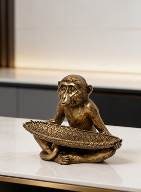 北欧中古创意金猴首饰盘摆件收纳果盘家居酒店餐桌收纳盘装饰摆件