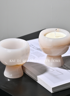 现代中古玉石摆件高级感香薰蜡烛玉器杯家居卧室床头氛围感蜡烛杯
